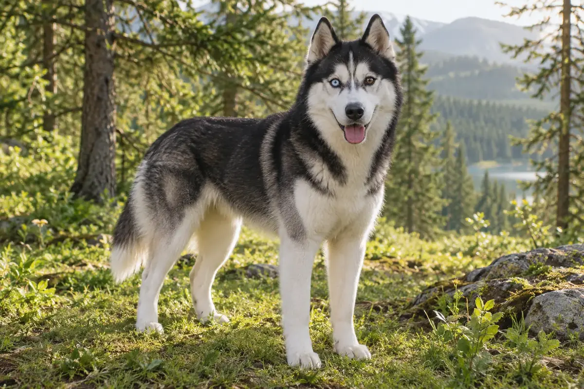 Black and white Husky with blue eyes