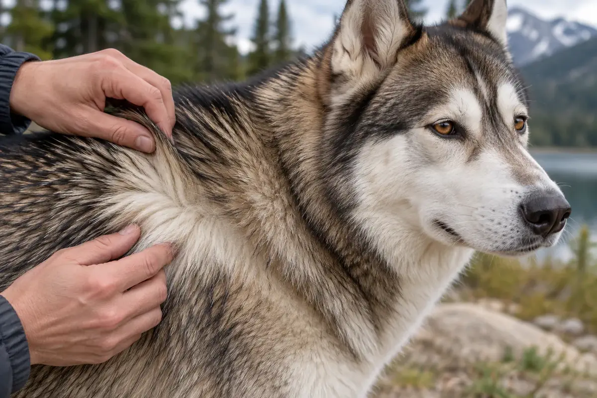 Husky litter with puppies in different colors